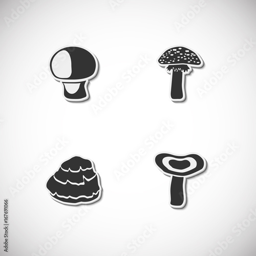 Mushrooms set of velcro magnets. Vector illustration