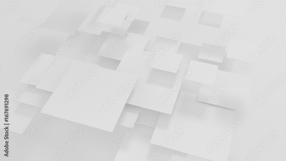 Small and big square cards on a white background - 3d render wallpaper high resolution