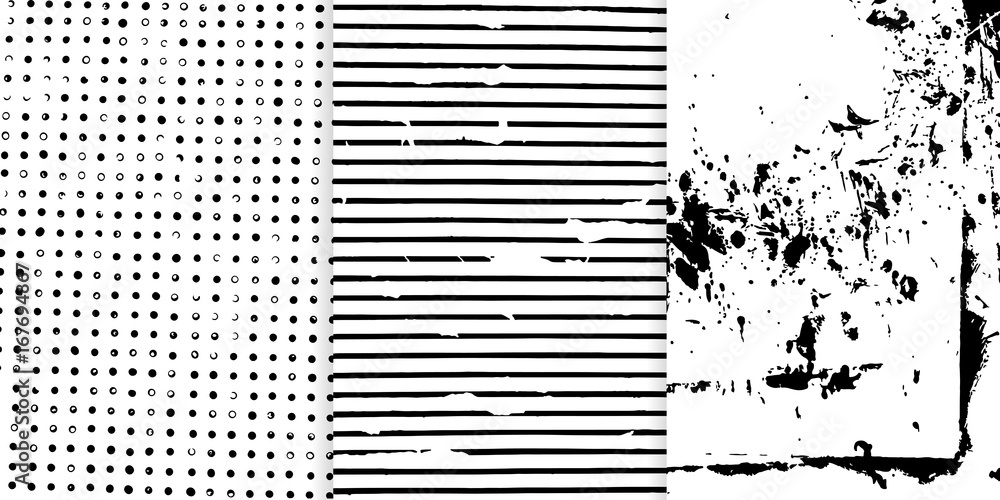 Set of three black and white hand drawn textures for your design. Stock ...