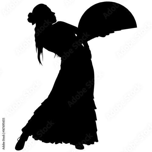 One black silhouette of female flamenco dancer