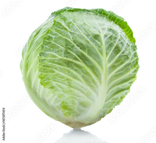 green cabbage isolated on white background.