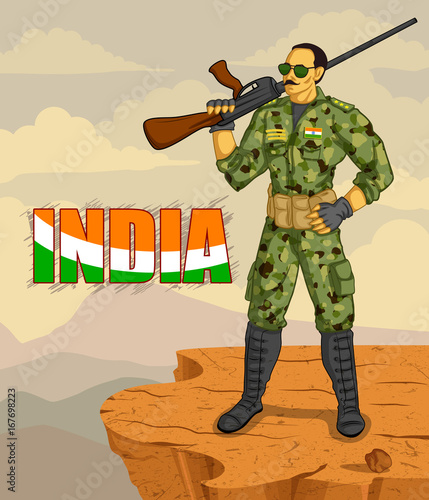easy to edit vector illustration of Soldier on Indian Independence Day celebration background