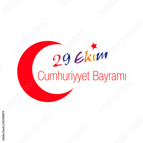 Turkey National Celebration Card, Badge, Banner or Poster Vector Design - English "Republic Day, October 29