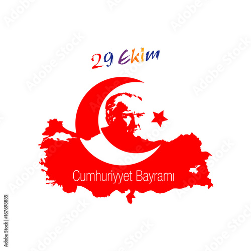 Turkey National Celebration Card, Badge, Banner or Poster Vector Design - English "Republic Day, October 29