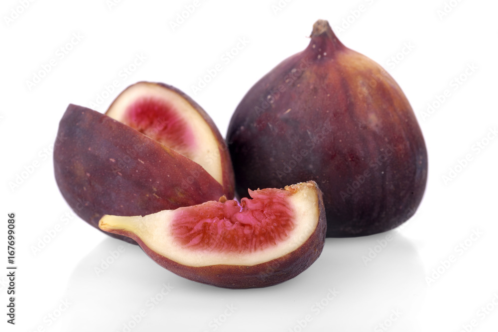 Fresh figs. Fruit with half and quarter isolated on white background Fresh figs. Fruit with half and quarter isolated on white background