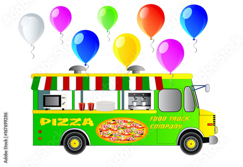 Street food truck. Pizza van vector illustration. Isolated