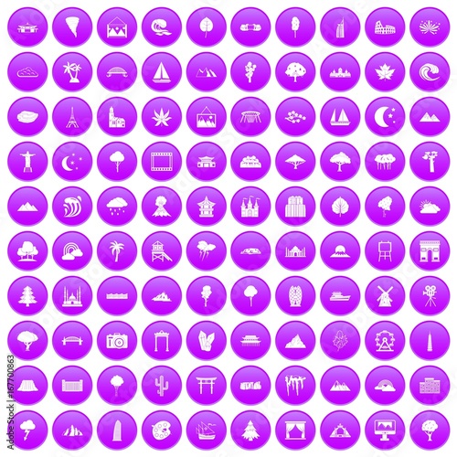 100 view icons set purple