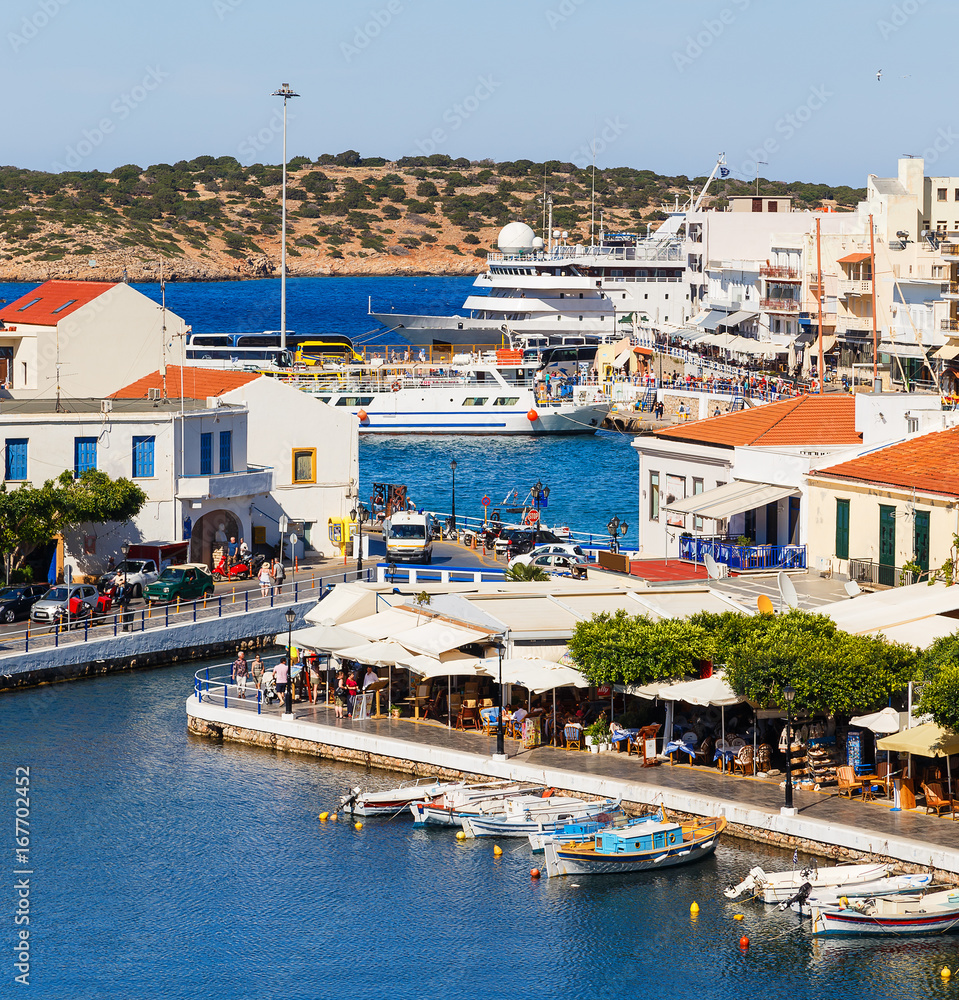Aghios Nikolaos city at Crete island in Greece. View of harbor