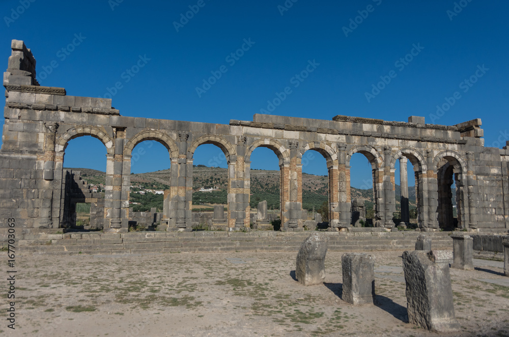 View of the Basilica, in roman town Volubilis, Morocco
