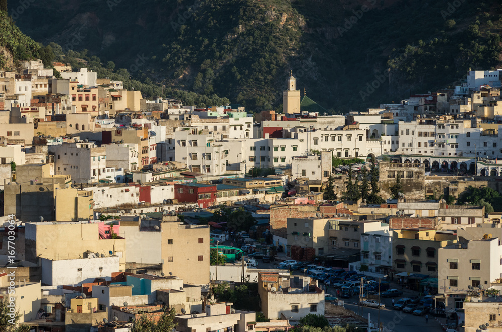 Holy city of Moulay Idriss Zerhoun including the tomb and Zawiya of Moulay Idriss, Middle Atlas, Morocco, North Africa