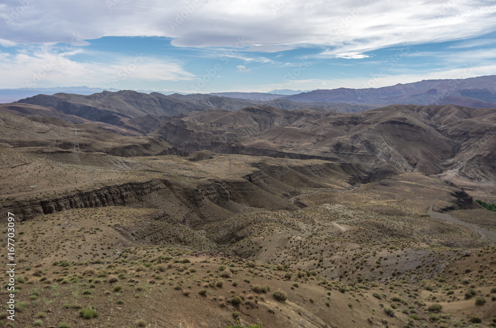 Panorama of High Atlas mountain range from pass, Morocco, Africa Panorama of High Atlas mountain range from pass, Morocco, Africa