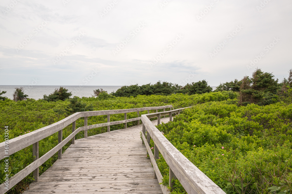 The boardwalk to the beach at Robinsons Island on PEI