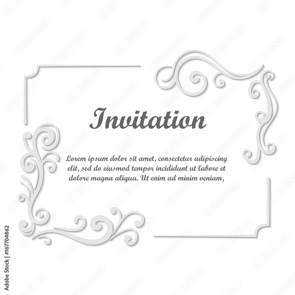 Vector decorative element for design. Frame template with place for text. Fine floral border. Lace decor. Elegant art for birthday and greeting card, wedding invitation.