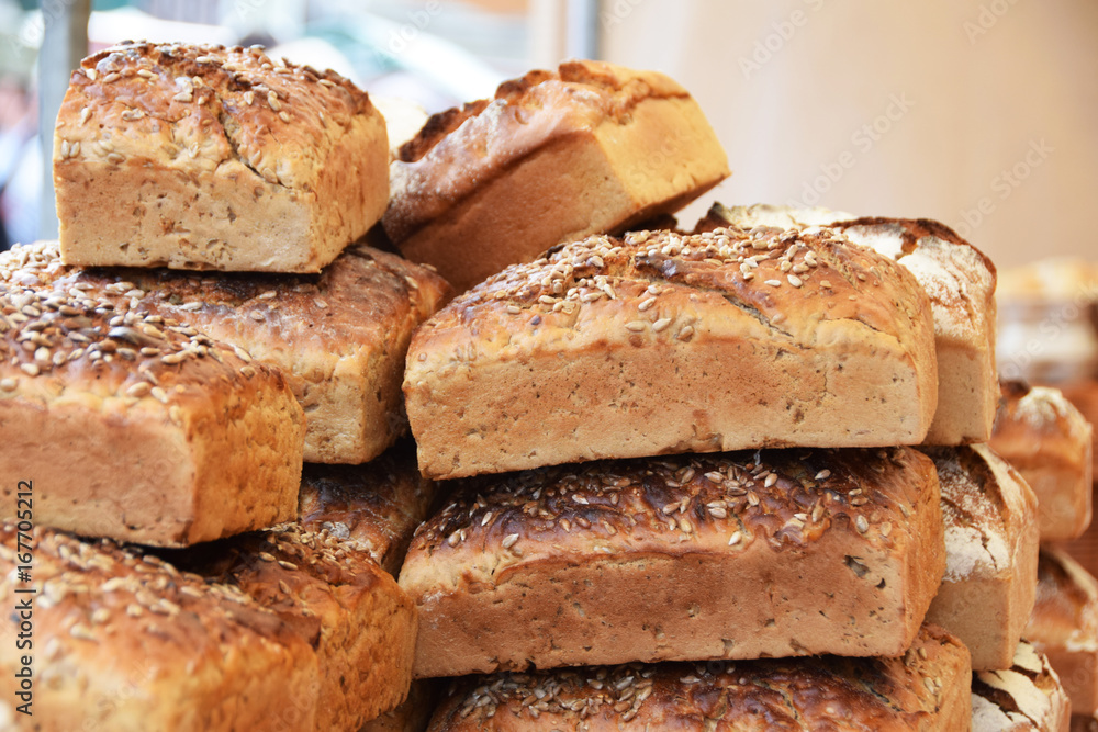 A great pyramid of fresh loaf loaves A great pyramid of fresh loaf loaves
