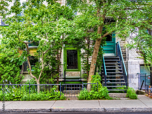 Typical Montreal neighborhood street with staircases
