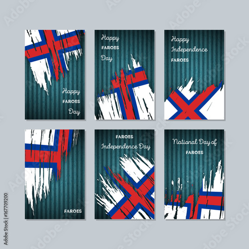 Faroes Patriotic Cards for National Day. Expressive Brush Stroke in National Flag Colors on dark striped background. Faroes Patriotic Vector Greeting Card. photo