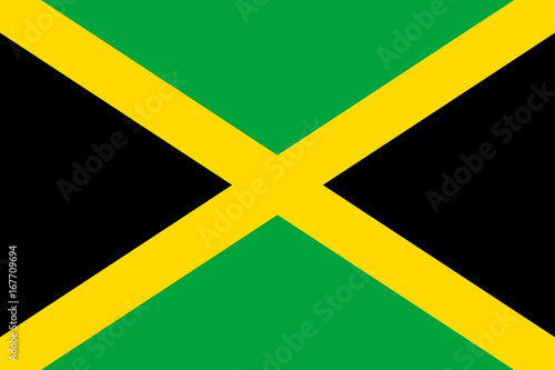 Flag Jamaica flat icon. State insignia of the nation in flat style on the entire page. National symbol in the form of a vector illustration