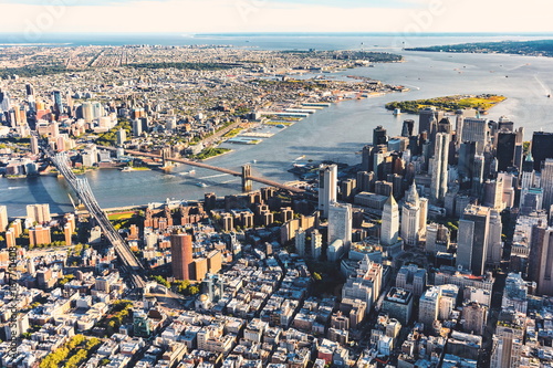 Aerial view of the Lower East Side of Manhattan the Brooklyn and Manhattan bridges