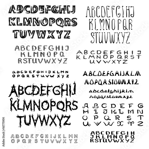 Set of calligraphic script font.