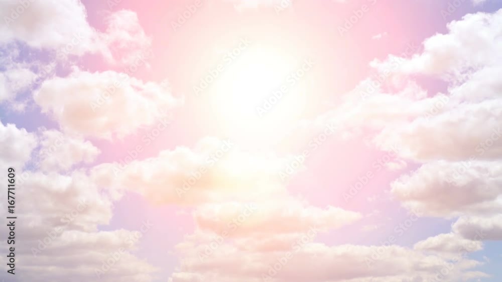 Pan shot of blue sky with clouds and bright sun. Panoramic shot of summer sky. Blue daylight summer sky with fluffy white clouds. 4k UHD Pan shot of blue sky with clouds and bright sun. Panoramic shot of summer sky. Blue daylight summer sky with fluffy white clouds. 4k UHD