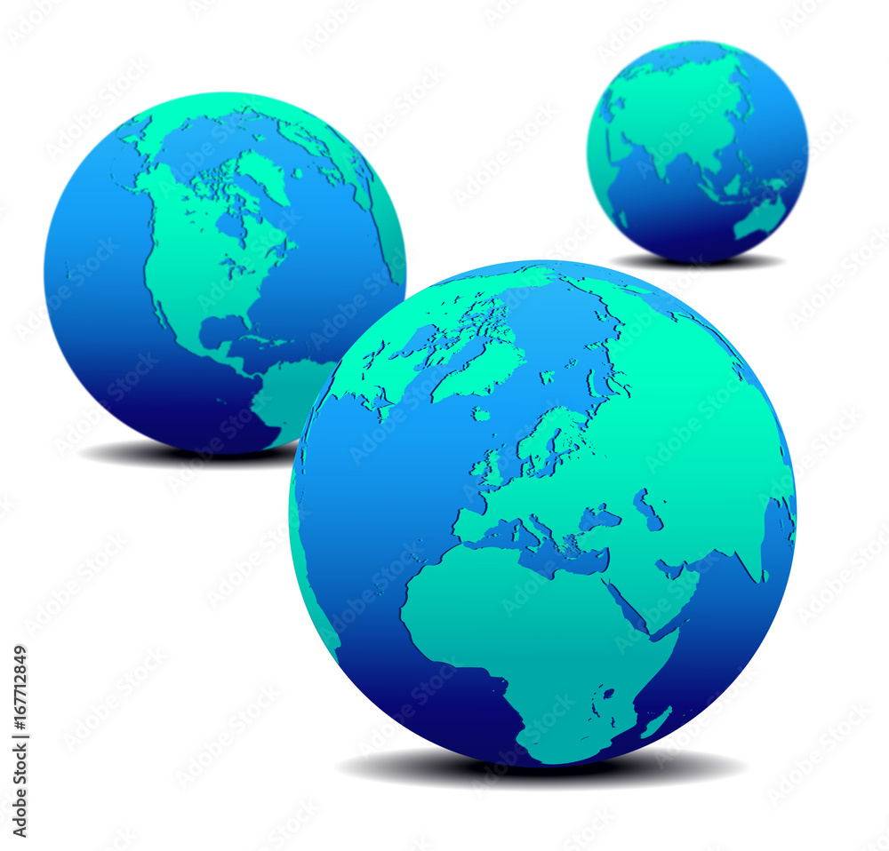 Three World Globes with Depth of Field