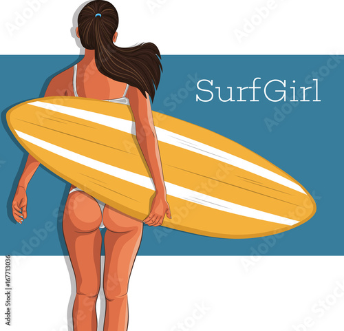Sexy young surfer girl in swimsuit illustration