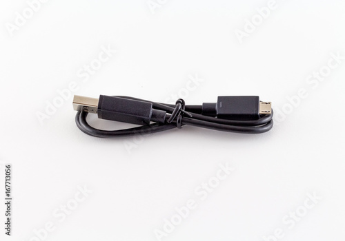 USB Mini USB cable Black isolated on white background