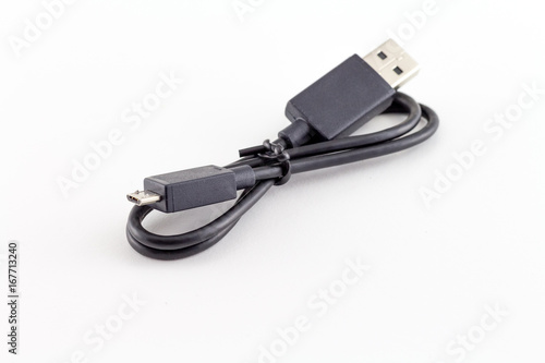 USB Mini USB cable Black isolated on white background