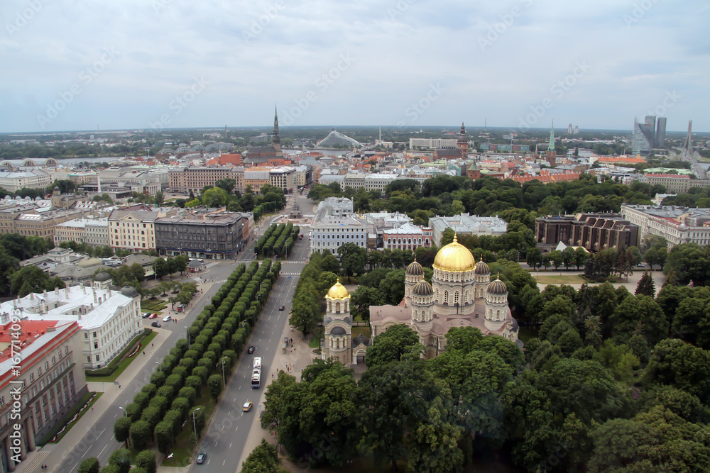 Cityscape of Riga old town from above. Photo taken in July