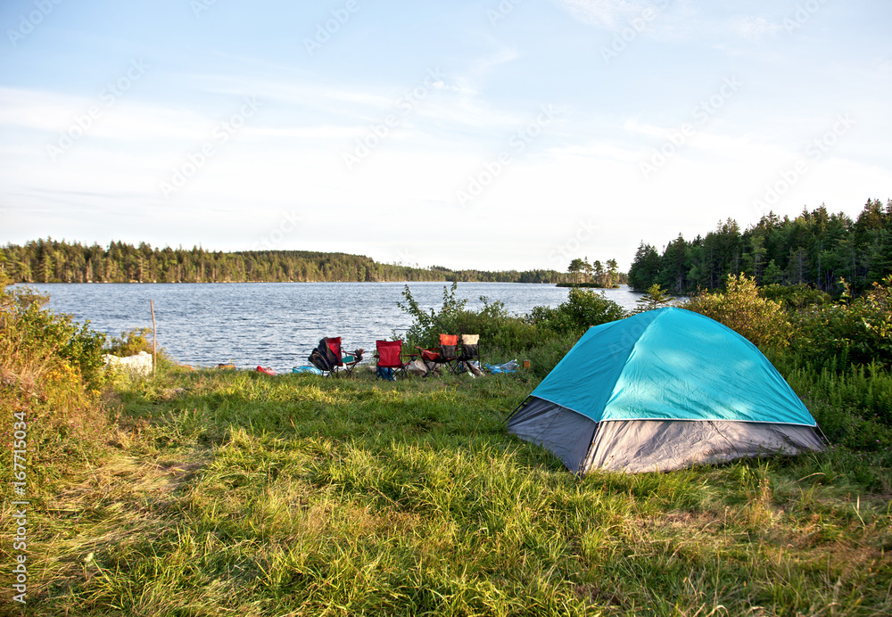 summer lake view with tent