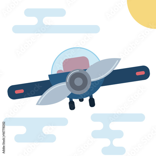 Modern flat cartoon illustration of front side of airplane.