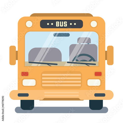 Modern flat cartoon illustration of front side of stylized bus.