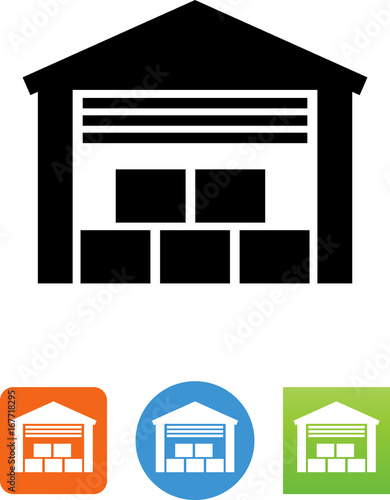 Warehouse With Boxes Icon - Illustration