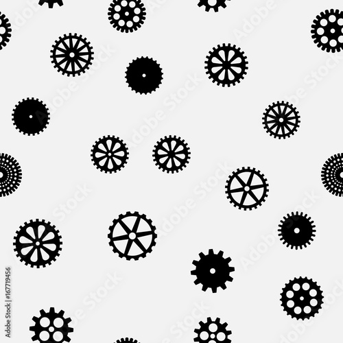 abstract vector black flat gears seamless pattern