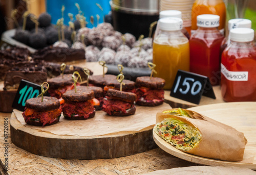 a variety of snacks at an outdoor cafe