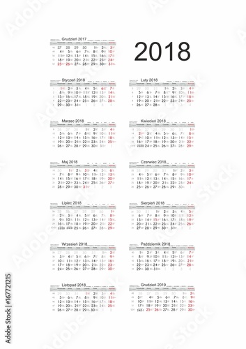 Calendar 2018 Kalendarz 2018 vector