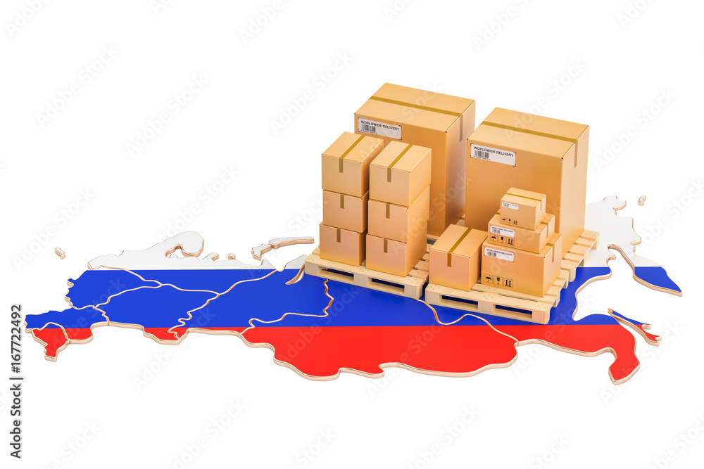 Fototapeta Shipping and Delivery from Russia concept, 3D rendering