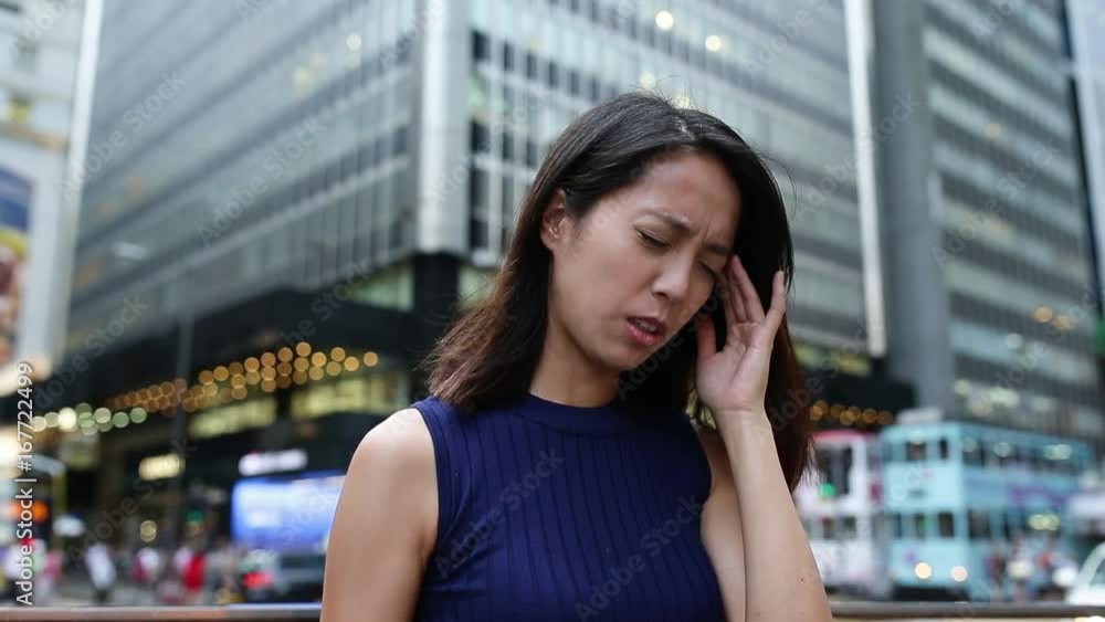 Woman suffer form headache at outdoor Woman suffer form headache at outdoor