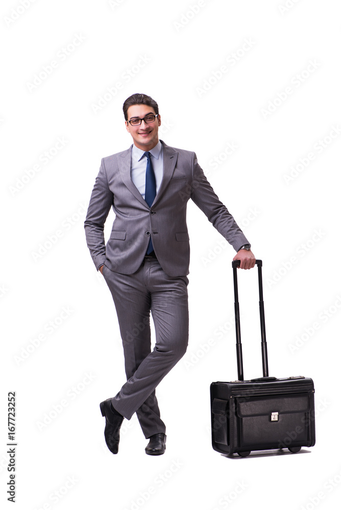 Young man during business travel isolated on white Young man during business travel isolated on white