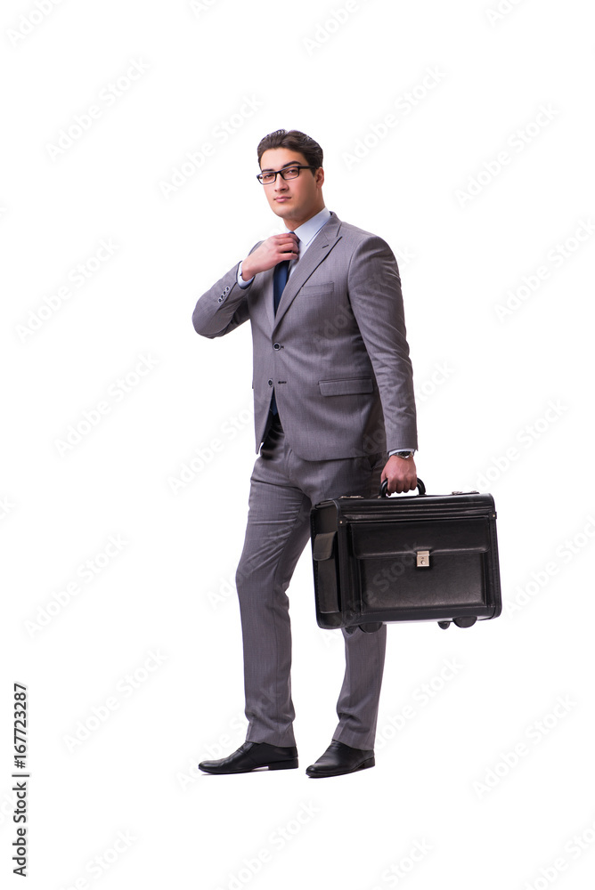 Young man during business travel isolated on white Young man during business travel isolated on white