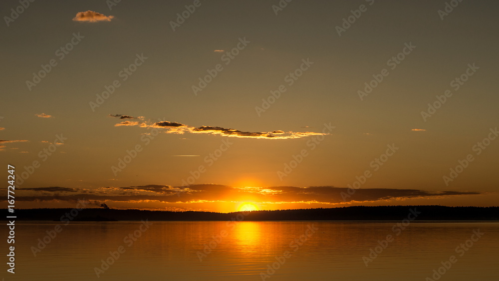 Sunset on the Lake Onega. Petrozavodsk. Karelia