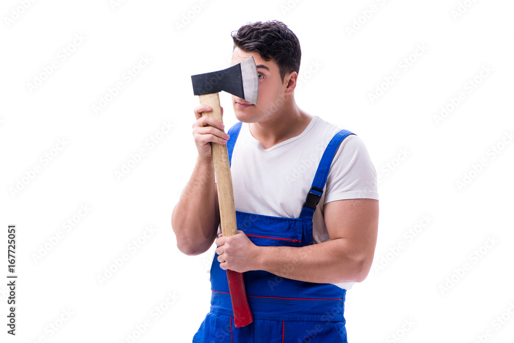 Funny repairman isolated on white Funny repairman isolated on white