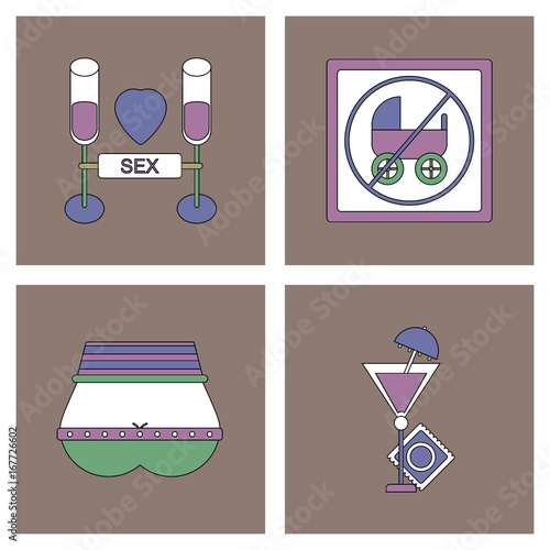 Collection with sex subject icons with thin black lines