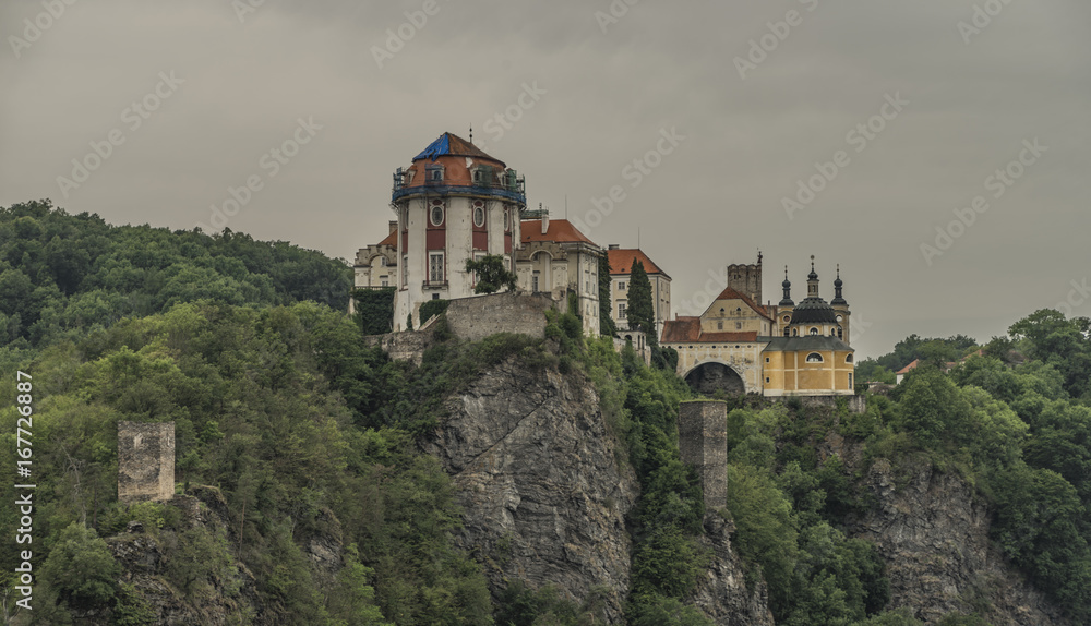 Vranov nad Dyji town with castle in cloudy day