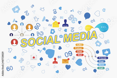 Icons of social networks and symbols of notifications. Flat vector illustration EPS 10