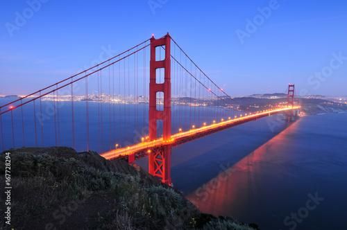 The famous Golden Gate Bridge, San Francisco at night, USA