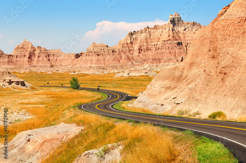 Scenic road across Badlands National Park, South Dakota, USA photo