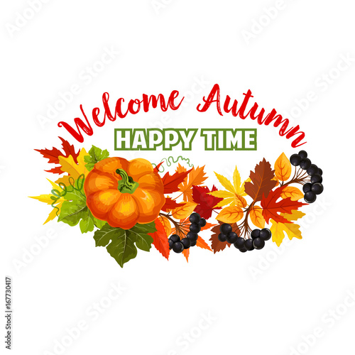 Autumn time fall harvest vector greeting poster