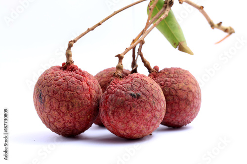 Bunch of fresh Lichi or Lychees isolated on White background.