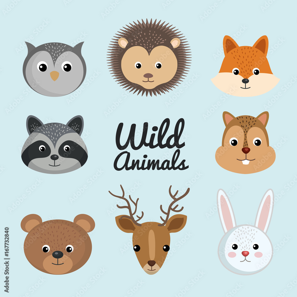 Obraz premium cute wild animal nature fauna set image vector illustration